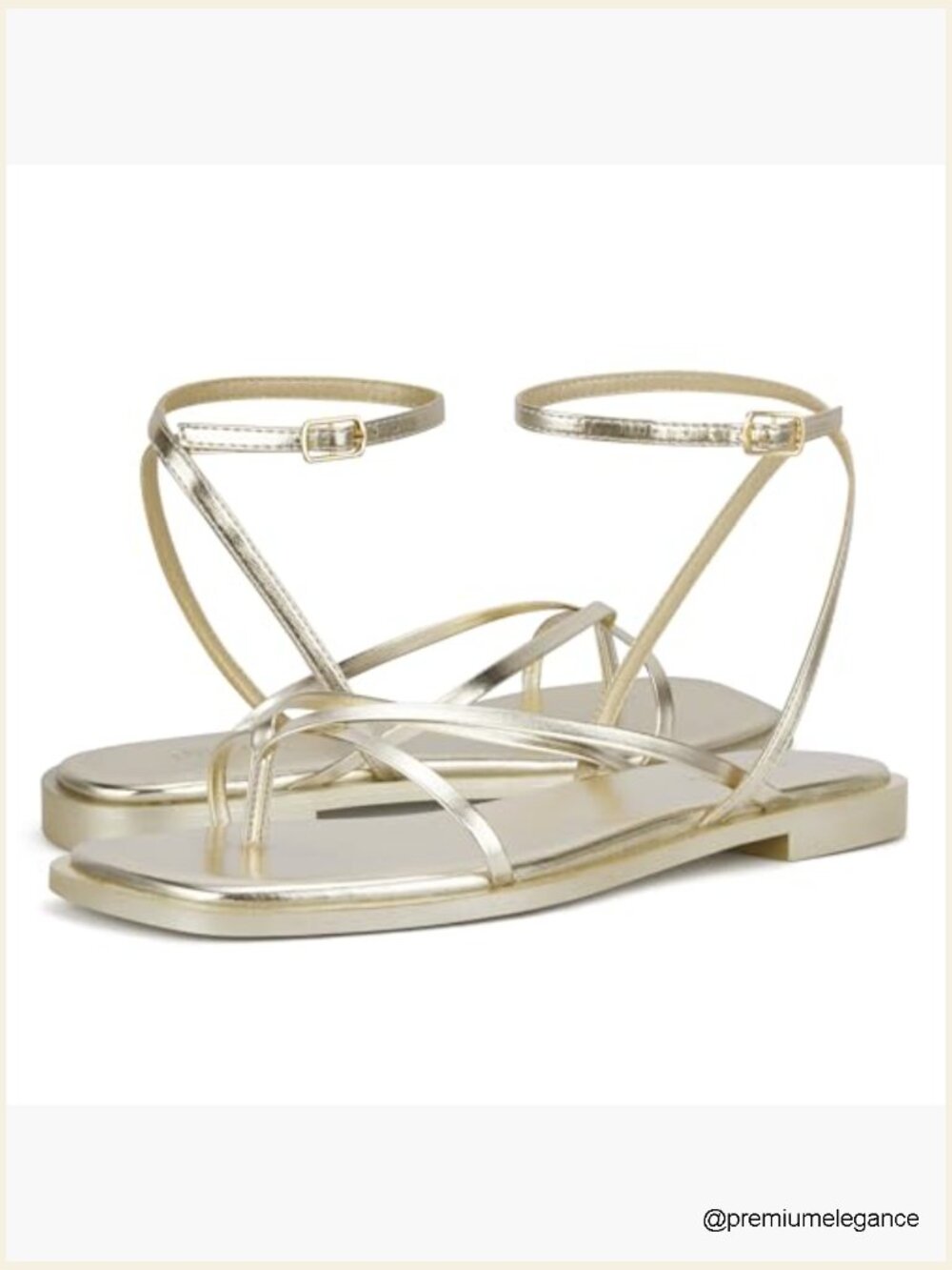 Square Toe Strappy Ankle Strap Flat Sandals - Picture 6 of 7